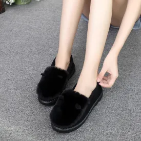 Owlkay Women's Thick-Soled Anti-Slip Bunny-Ear Pea Shoes