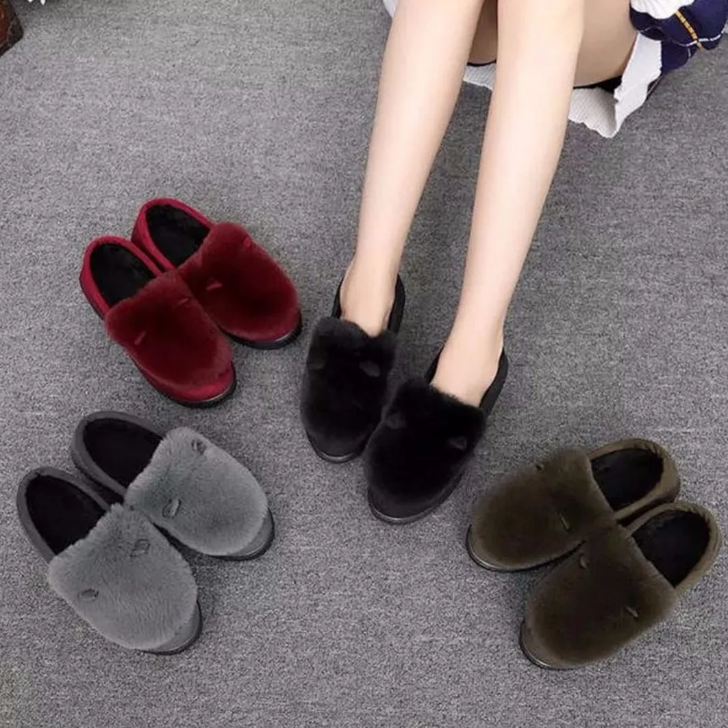 Owlkay Women's Thick-Soled Anti-Slip Bunny-Ear Pea Shoes