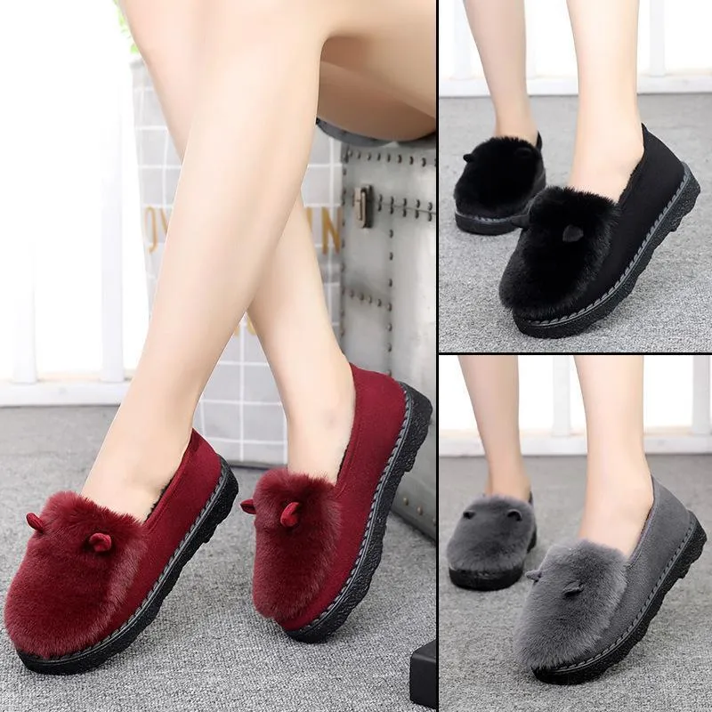 Owlkay Women's Thick-Soled Anti-Slip Bunny-Ear Pea Shoes