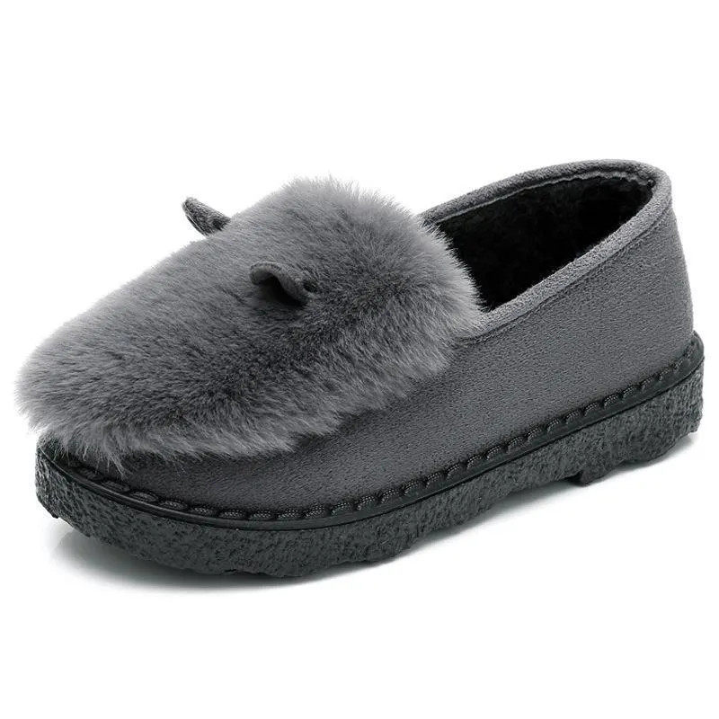 Owlkay Women's Thick-Soled Anti-Slip Bunny-Ear Pea Shoes