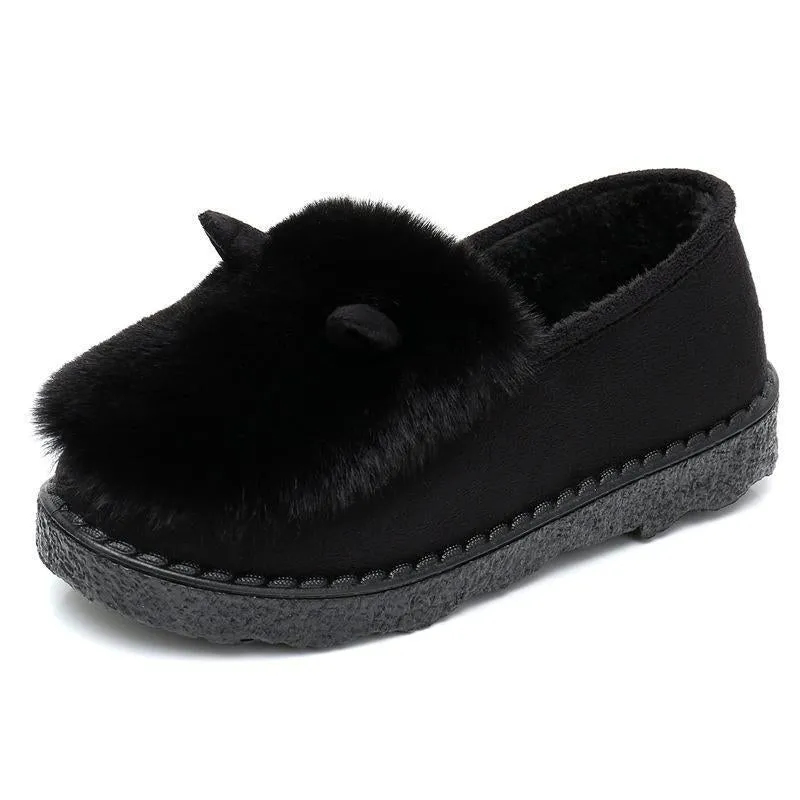 Owlkay Women's Thick-Soled Anti-Slip Bunny-Ear Pea Shoes
