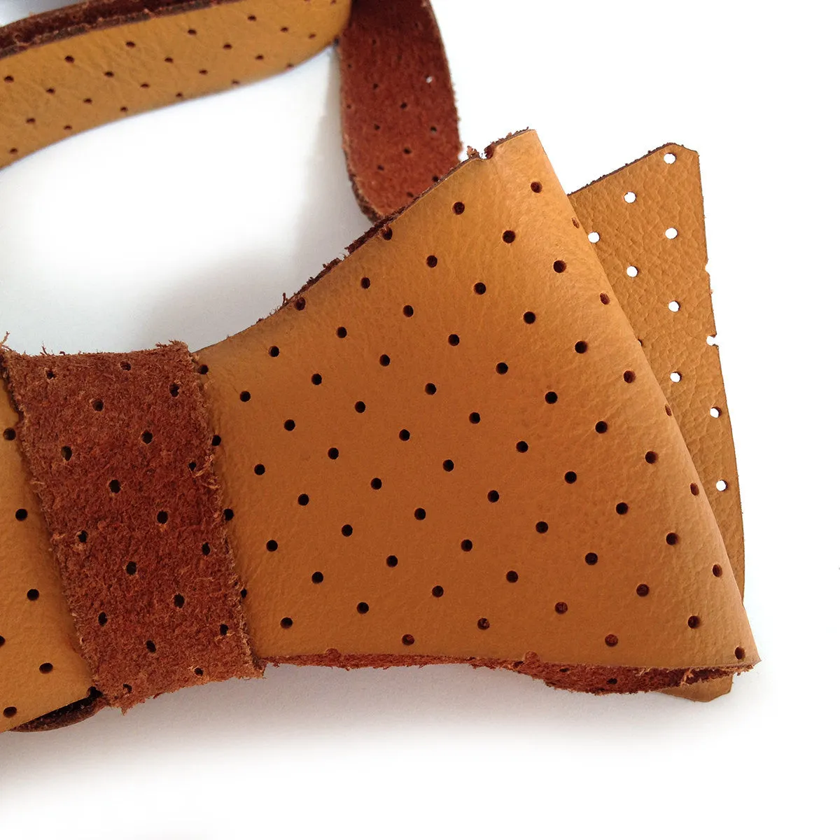 Perforated Burnt Orange Automotive Leather Bow Tie