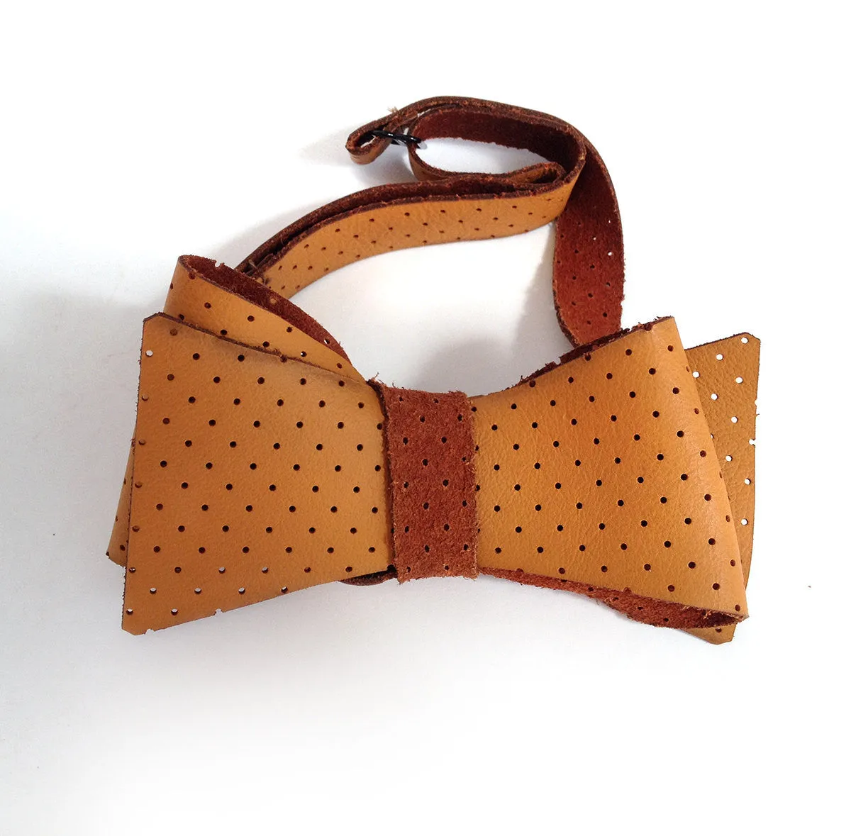 Perforated Burnt Orange Automotive Leather Bow Tie