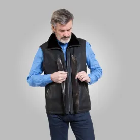 Purchase the Best: Winter Black Leather Shearling Vest – 30% Off at Rfx Leather