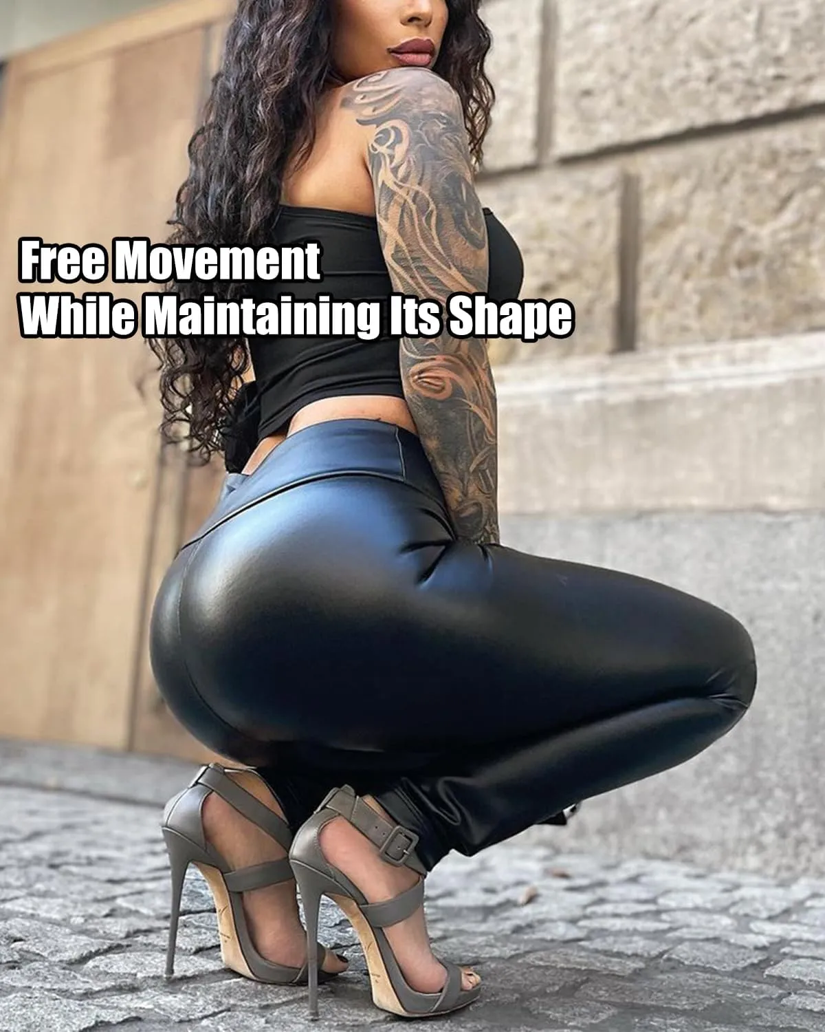 raita High Waist Faux Leather Leggings for Women Black PU Butt Lift Sexy Stretchy Sporty Leather Pants Causal