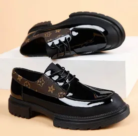 Round-toe shoes for men, business and casual, trendy, high-gloss leather shoes, genuine leather, breathable, thick-soled, British-style wedding shoes for men