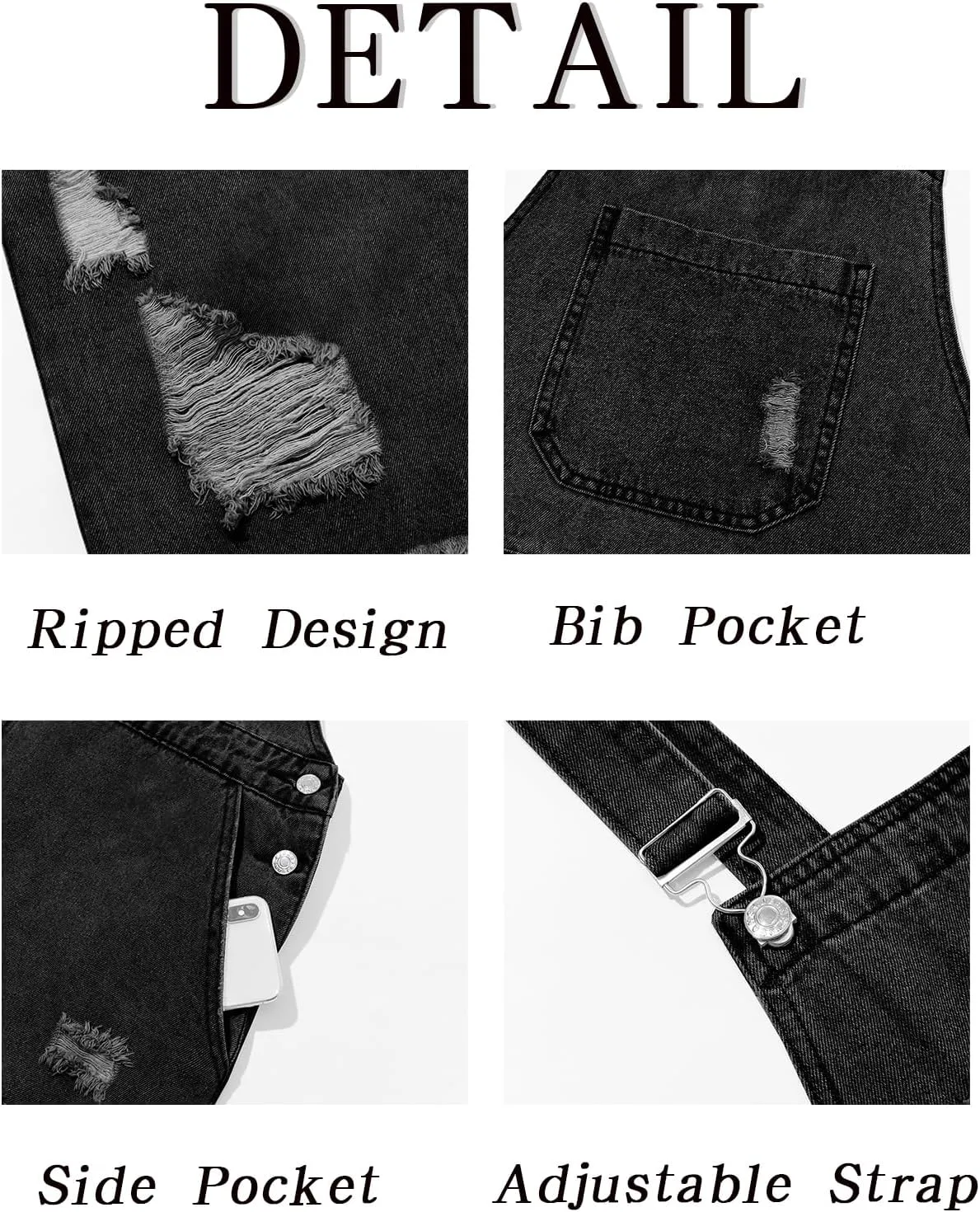 Runcati Mens Denim Shorts Bib Overall Loose Fit Ripped Jeans Adjustable Straps Summer Workwear Jumpsuit