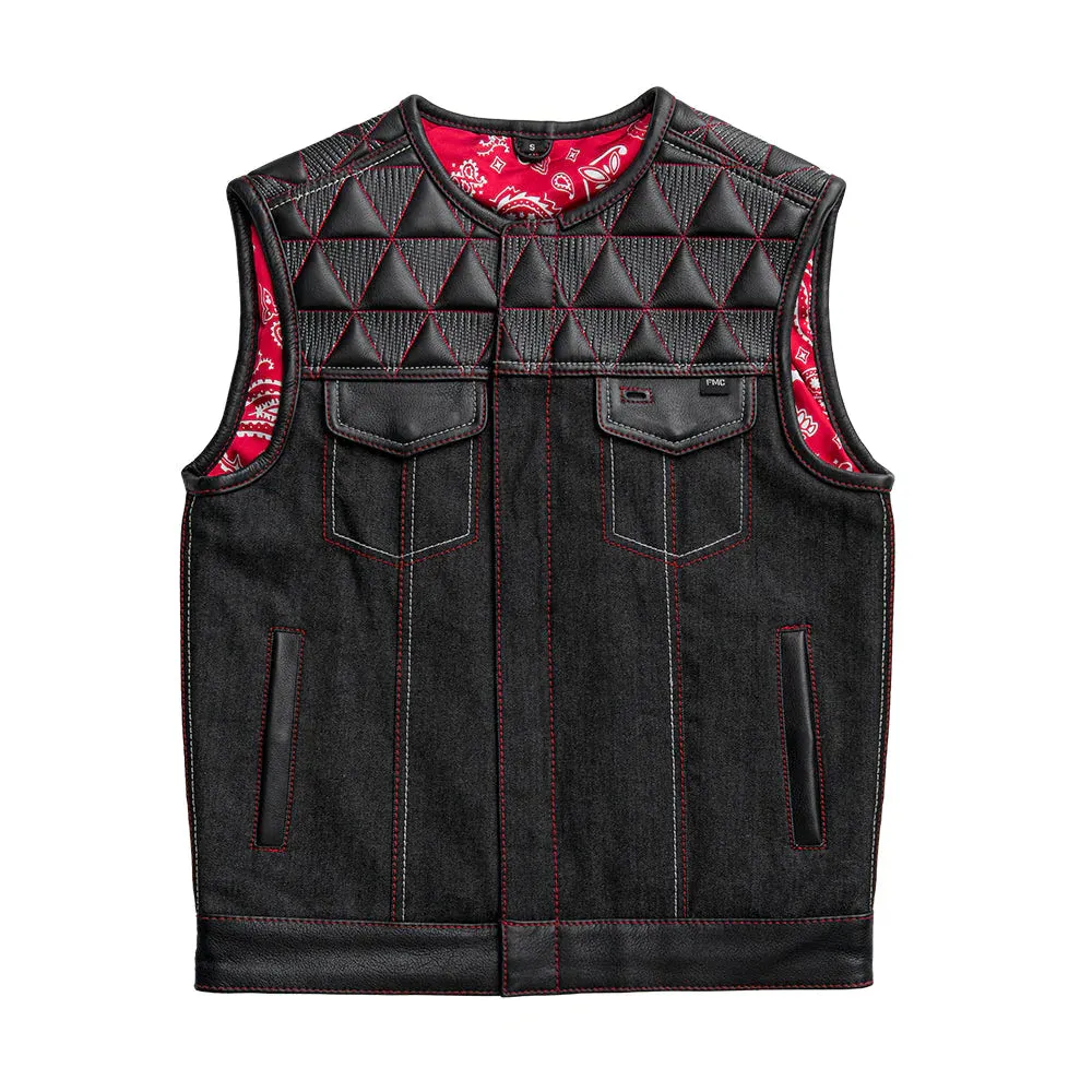 Rush - Men's Club Style Leather/Denim Motorcycle Vest - Limited Edition