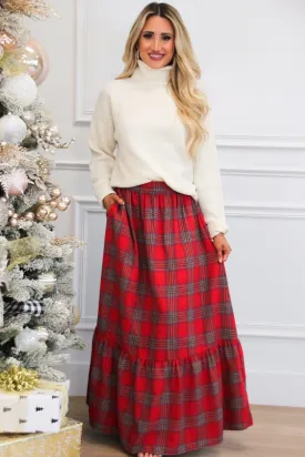Seeing Plaid Maxi Skirt: Red