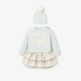 SNOW ANGEL SWEATER SKIRT SET & POM HAT