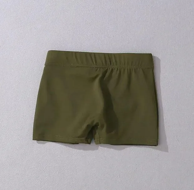 Solid Color Elastic Waist Tight Shorts