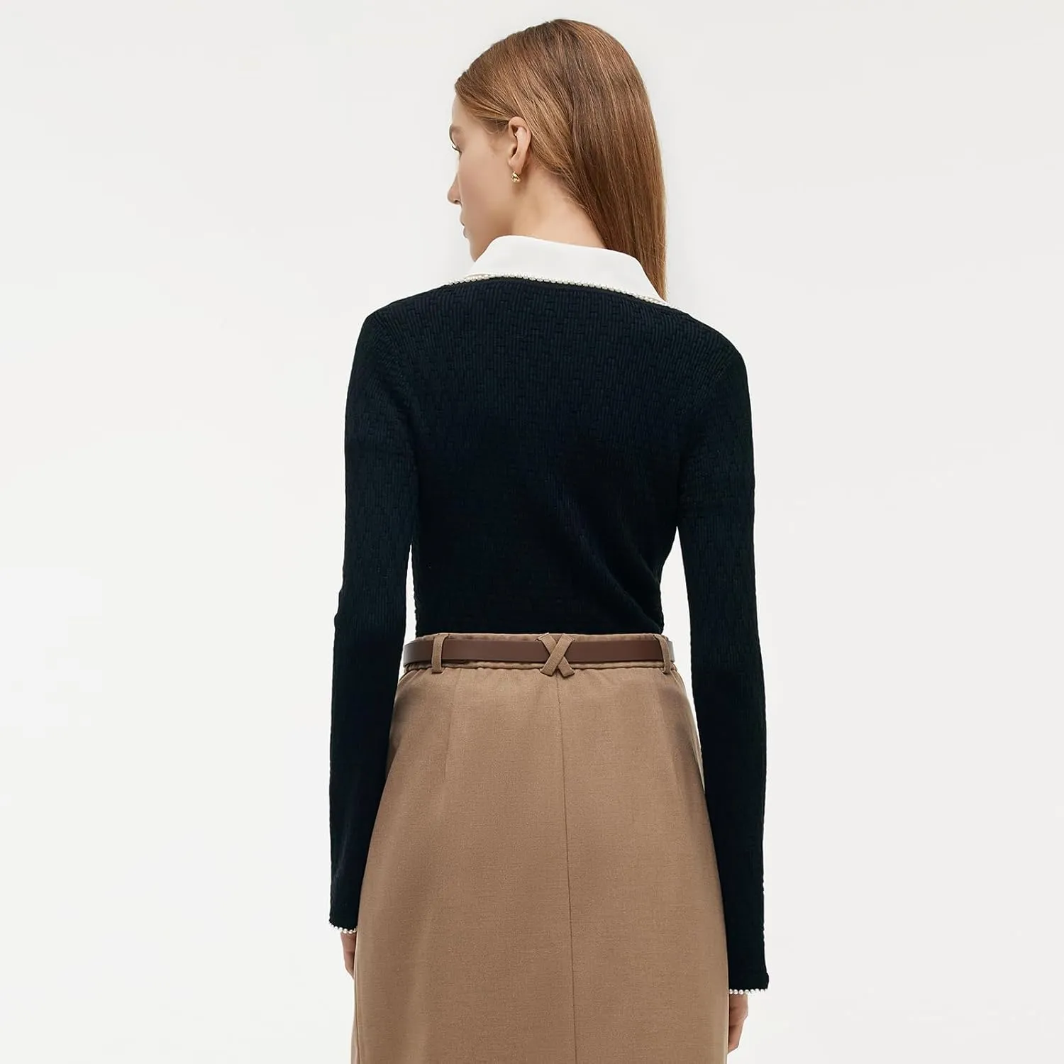 Sweaters for Women 2025 Black Long Sleeve V Neck Sweater Soft Knit Pearl Sweater Dressy Casual Pullover Sweaters