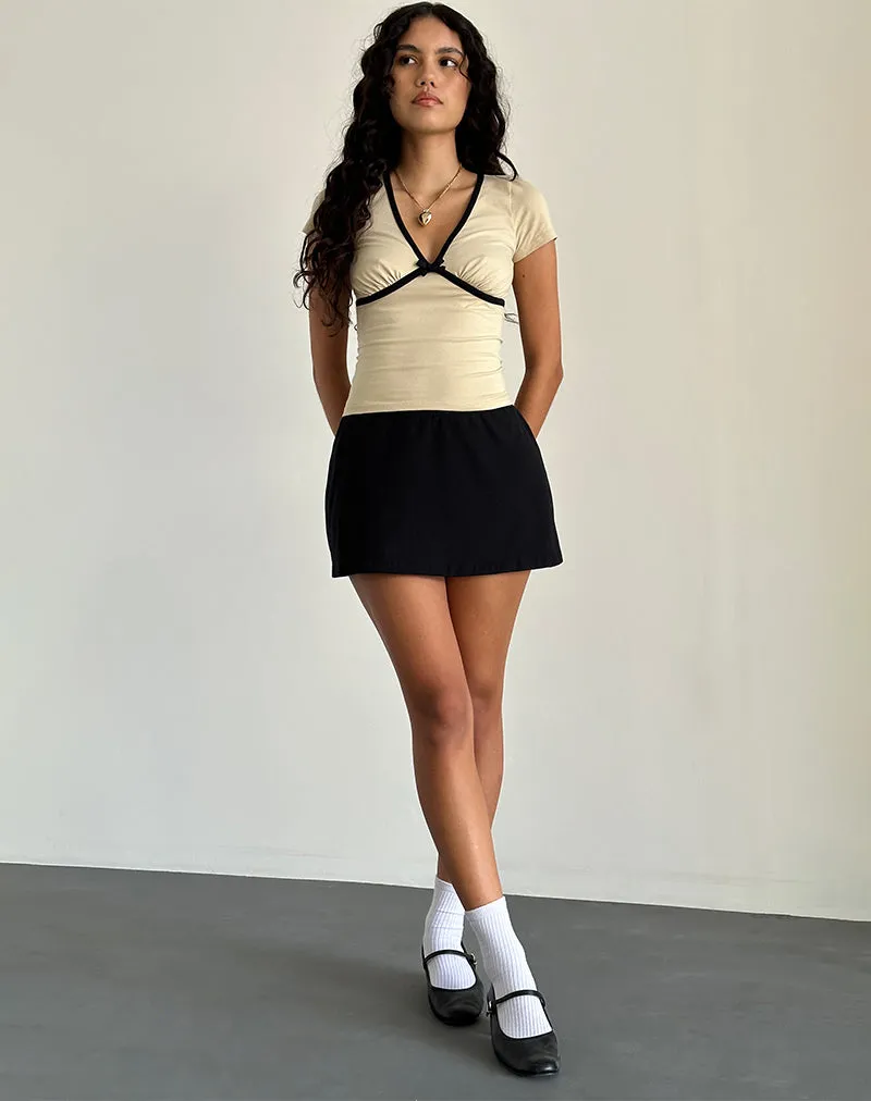 Tasina Top in Coconut Milk with Black Binding
