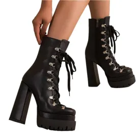 TEEK - Thick Platform Tie-Up Punk Martin Boots
