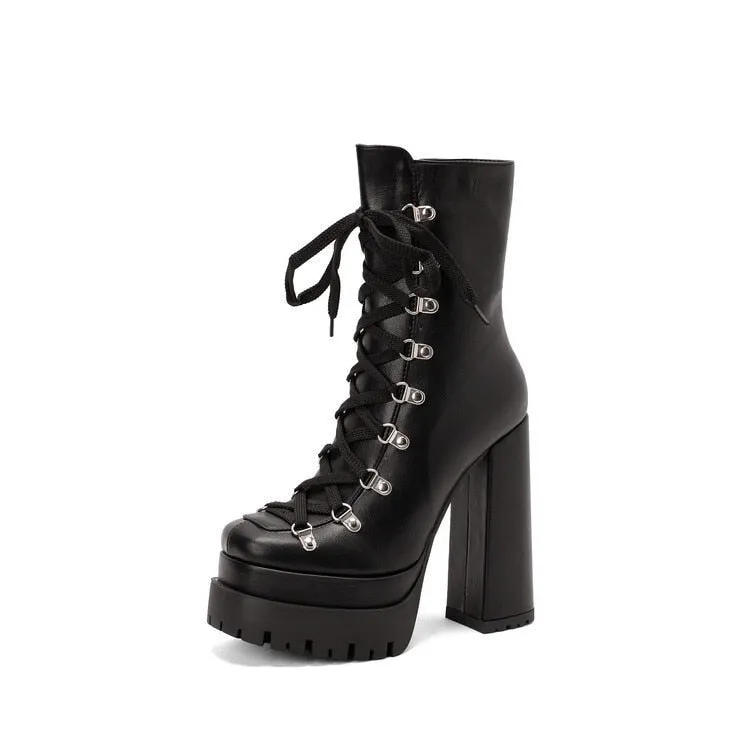 TEEK - Thick Platform Tie-Up Punk Martin Boots