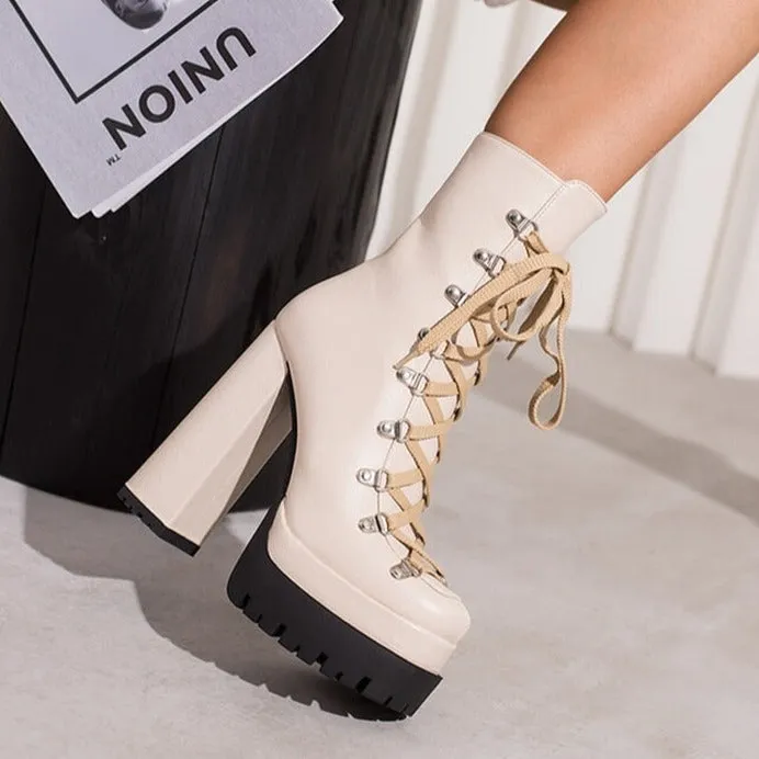 TEEK - Thick Platform Tie-Up Punk Martin Boots