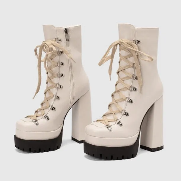 TEEK - Thick Platform Tie-Up Punk Martin Boots