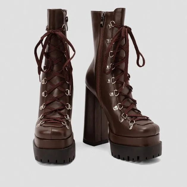 TEEK - Thick Platform Tie-Up Punk Martin Boots