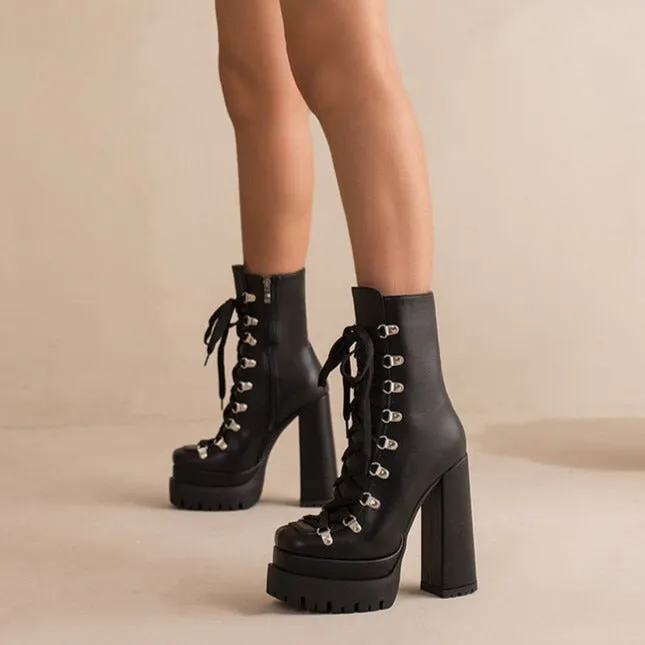 TEEK - Thick Platform Tie-Up Punk Martin Boots