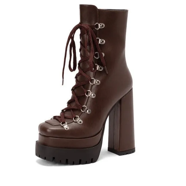 TEEK - Thick Platform Tie-Up Punk Martin Boots