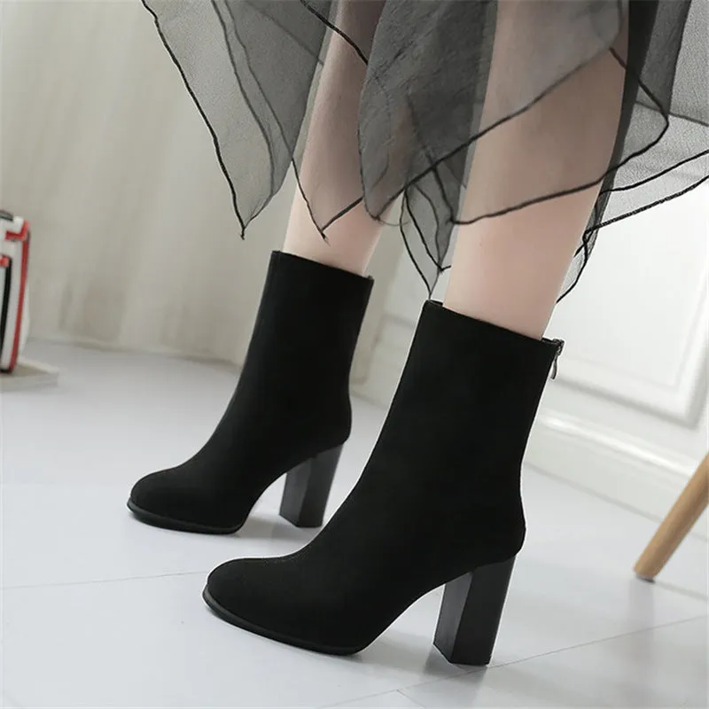 Toleet Back Zipper Pointed Toe Casual Mid-tube Women's Boots