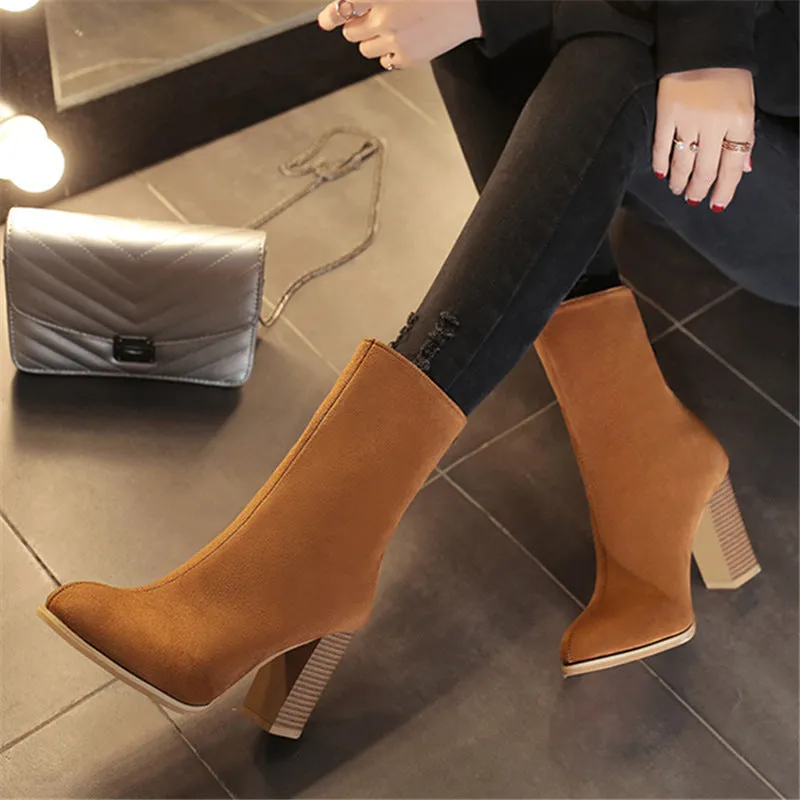 Toleet Back Zipper Pointed Toe Casual Mid-tube Women's Boots