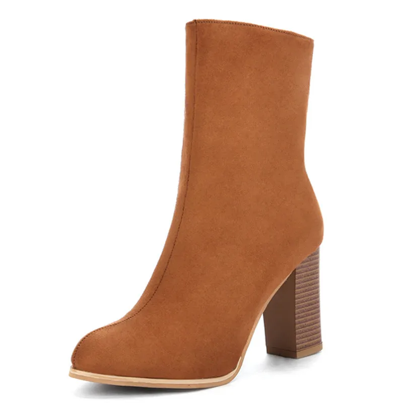 Toleet Back Zipper Pointed Toe Casual Mid-tube Women's Boots