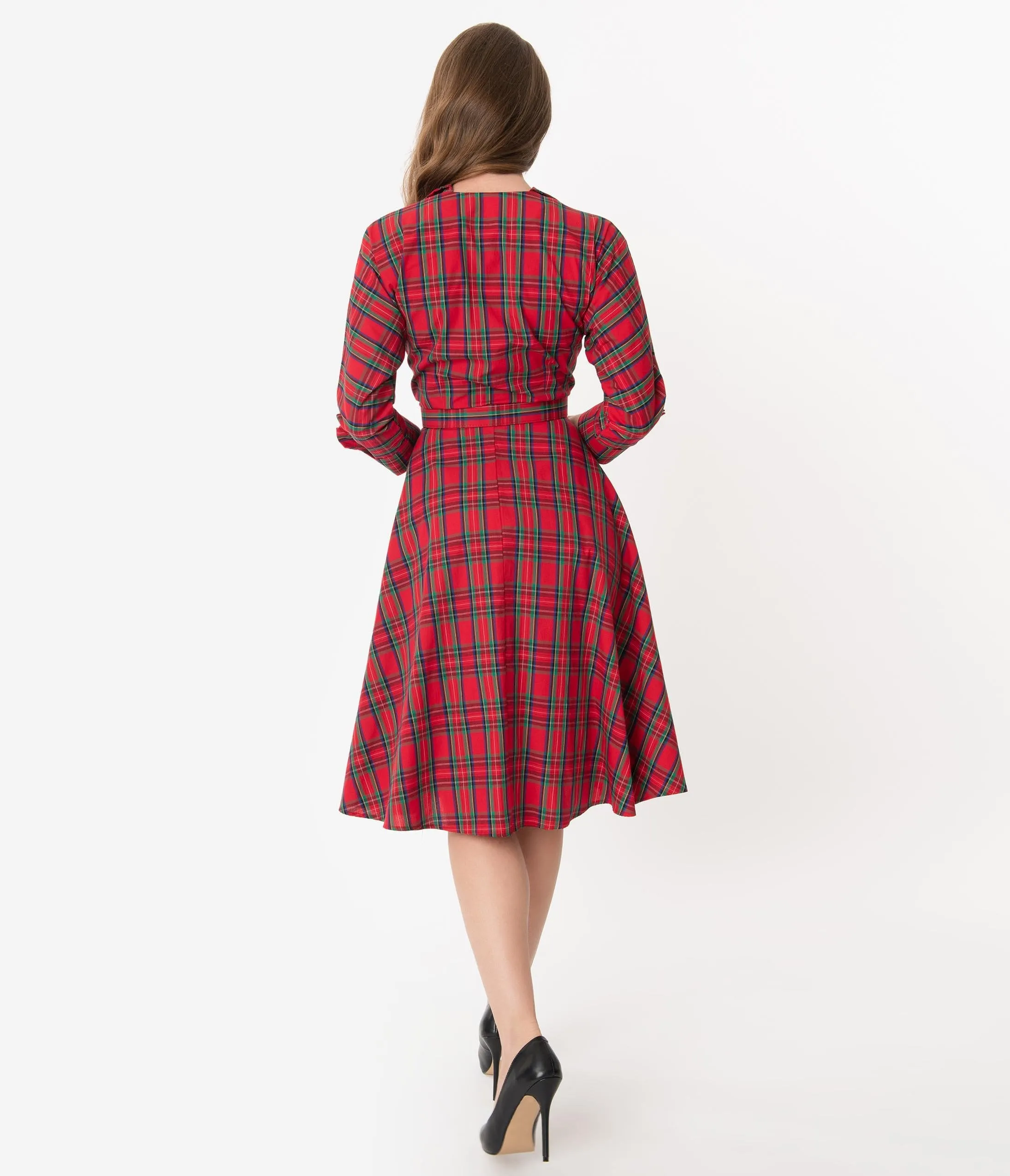 Unique Vintage 1950s Style Red Plaid Brooklyn Shirtdress