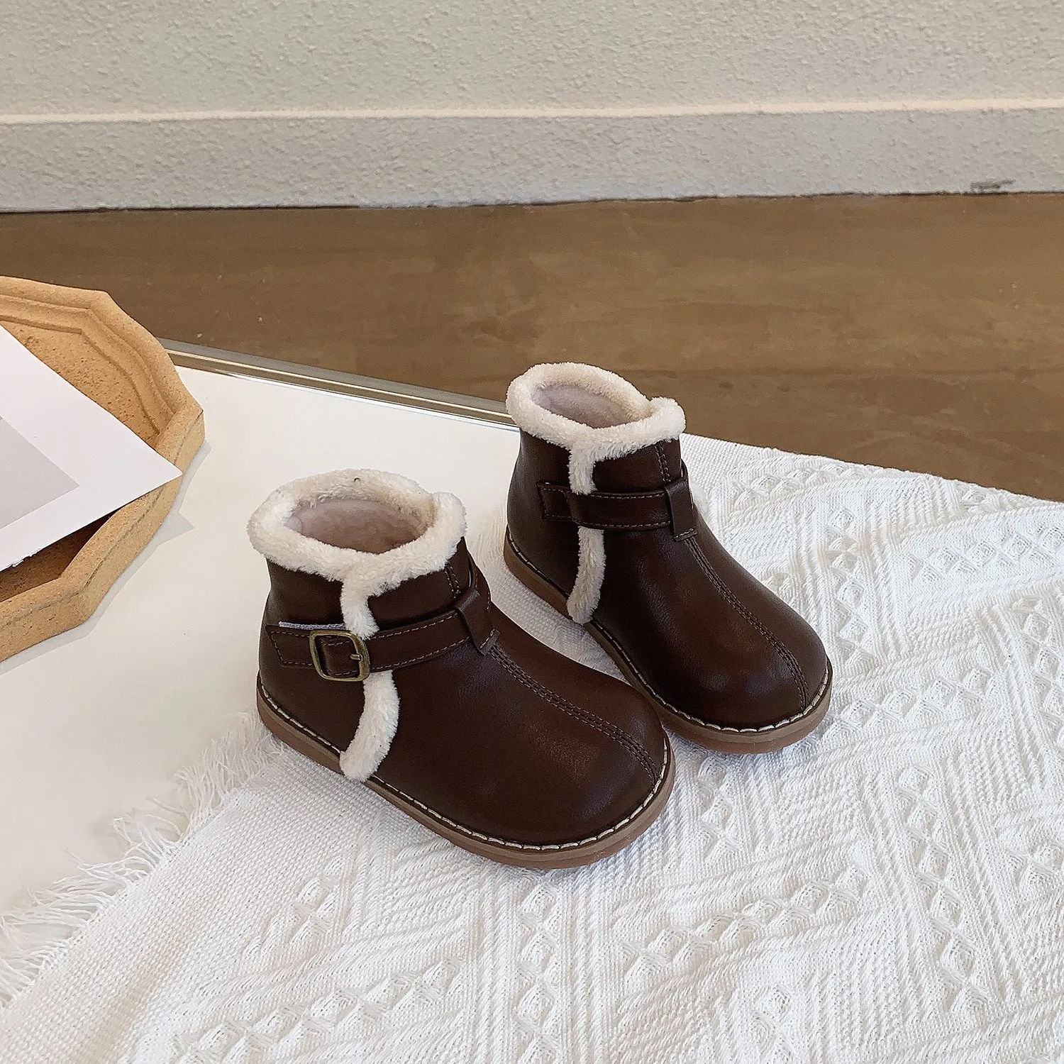 Velcro Soft Bottom boots Turned Wool Korean Style Round Head
