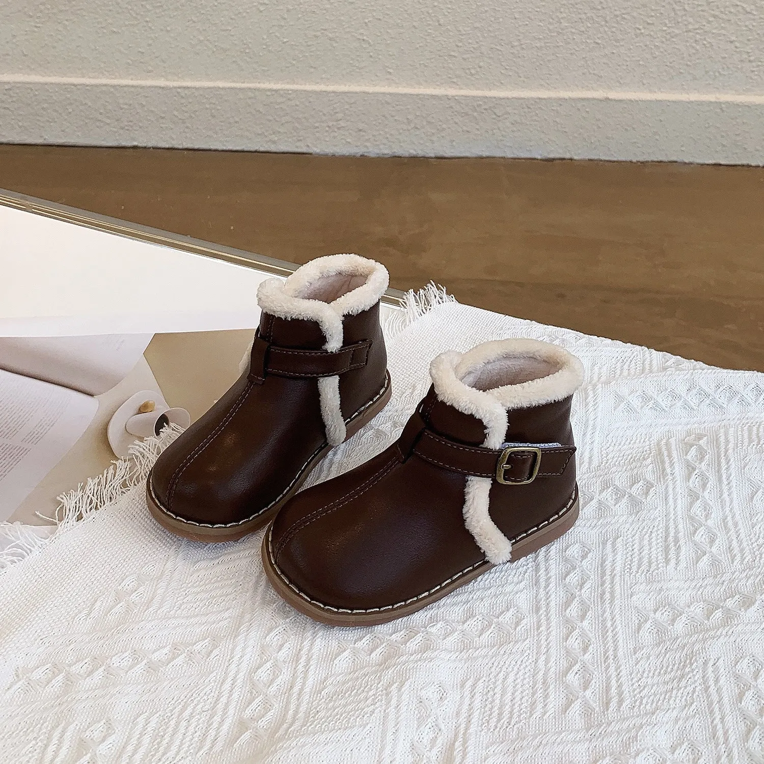 Velcro Soft Bottom boots Turned Wool Korean Style Round Head