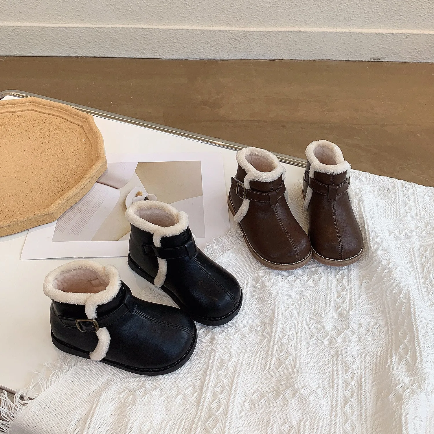 Velcro Soft Bottom boots Turned Wool Korean Style Round Head