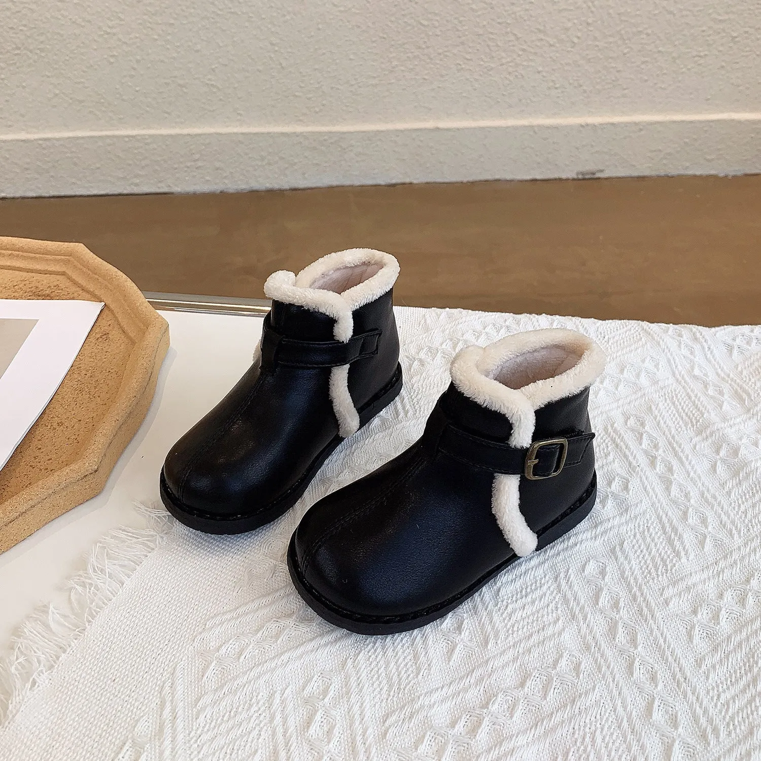Velcro Soft Bottom boots Turned Wool Korean Style Round Head