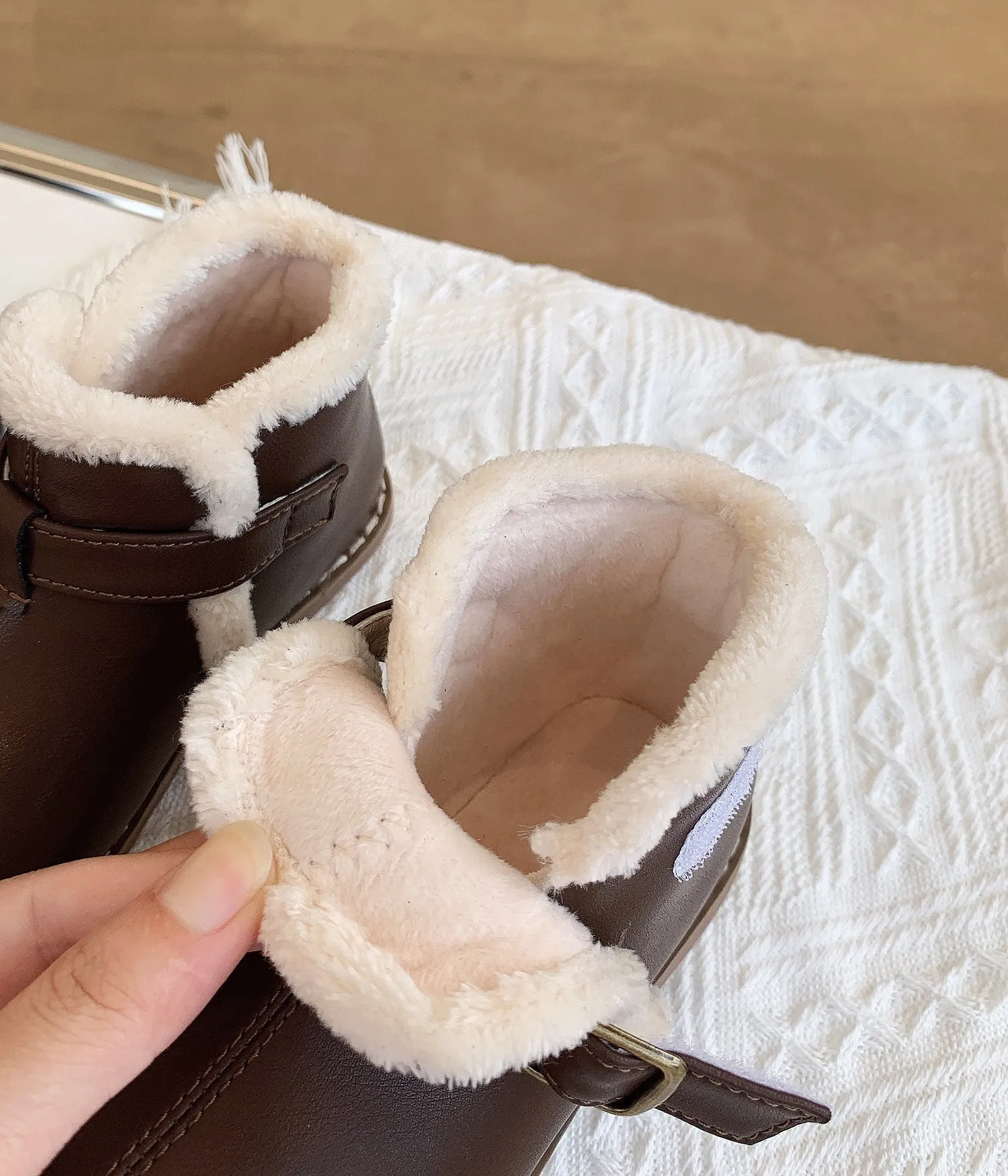 Velcro Soft Bottom boots Turned Wool Korean Style Round Head