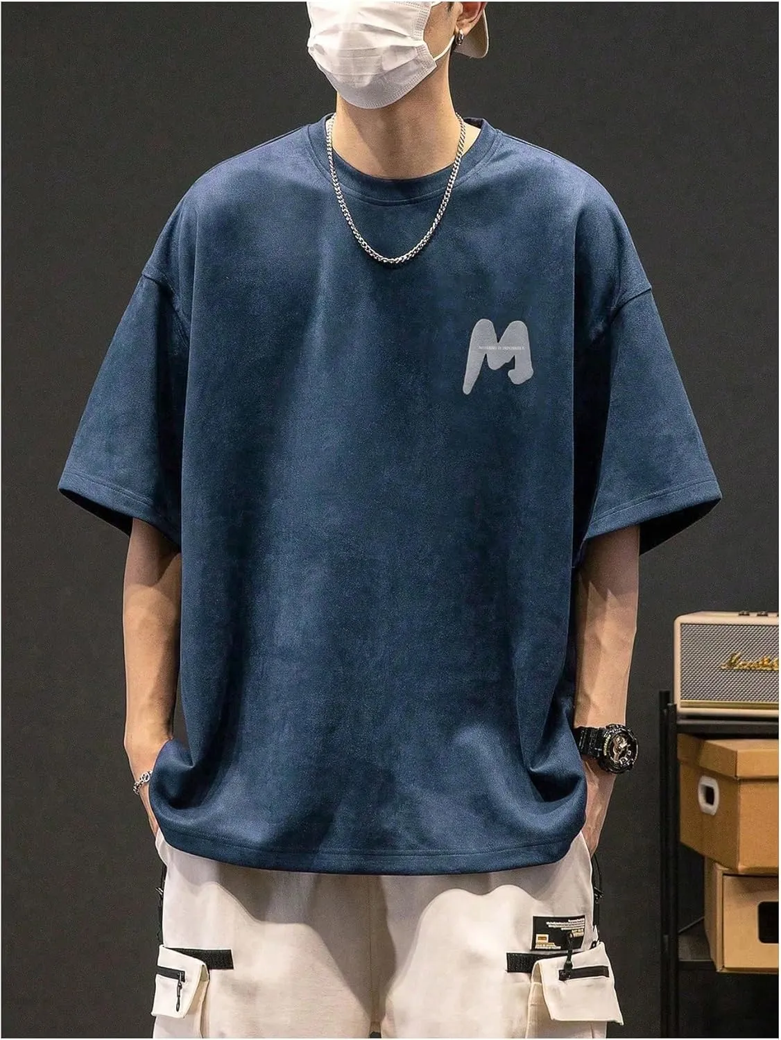 Verdusa Men's Casual T Shirts Letter Printed Drop Shoulder Round Neck Half Sleeve Tops