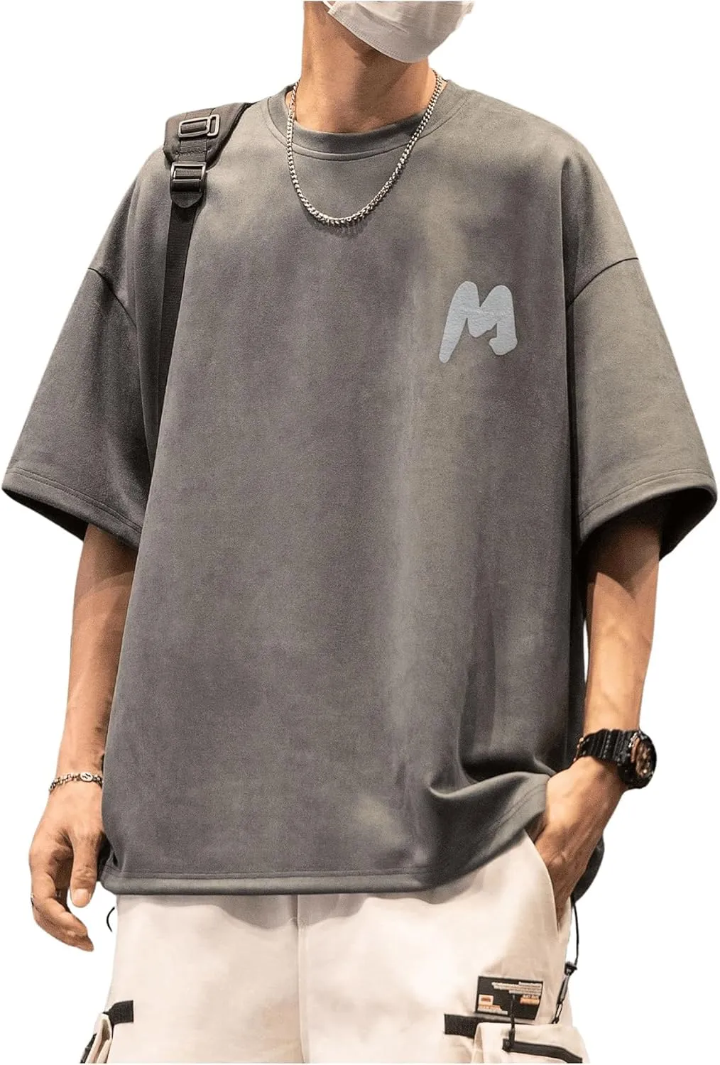 Verdusa Men's Casual T Shirts Letter Printed Drop Shoulder Round Neck Half Sleeve Tops