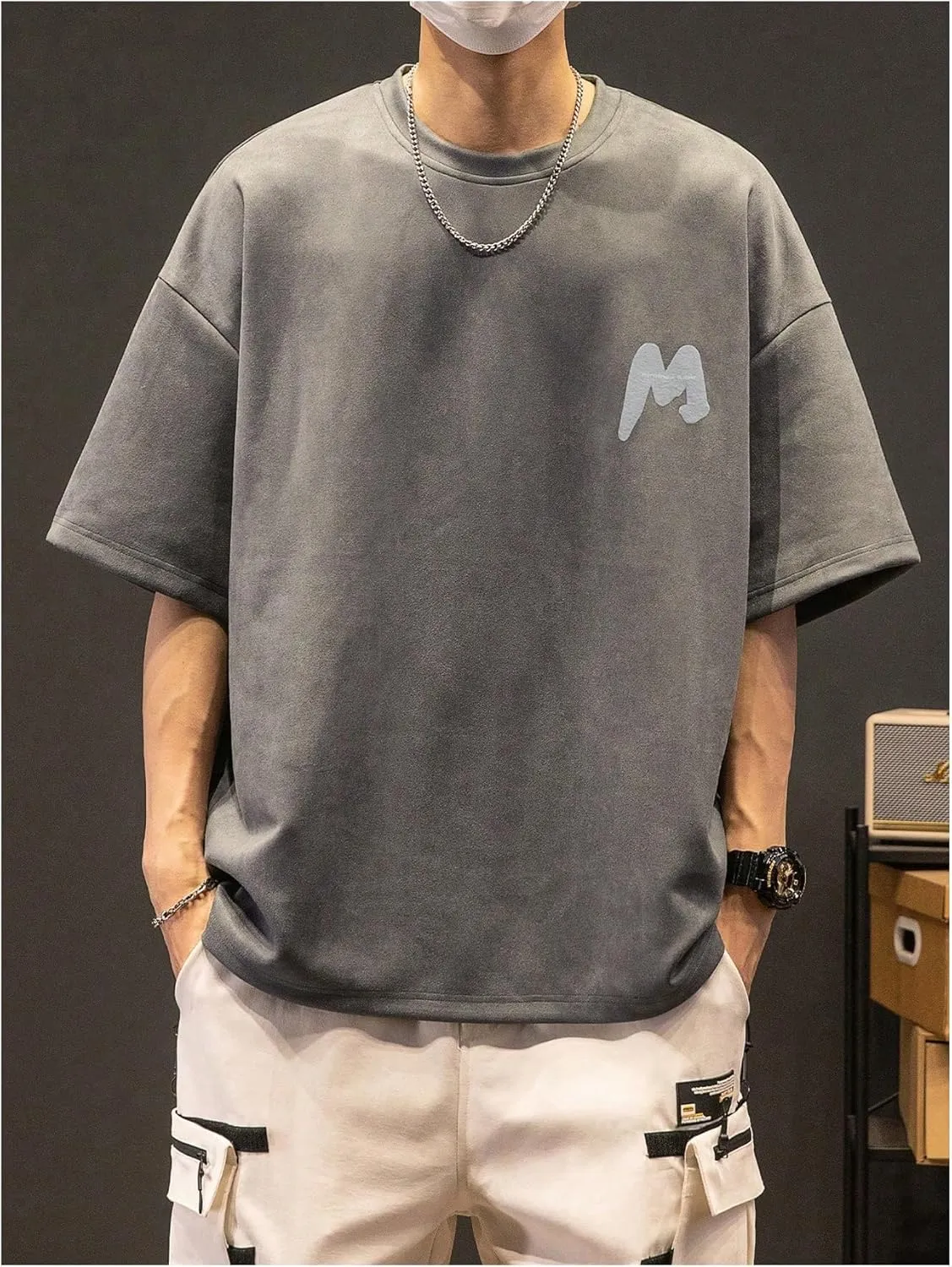 Verdusa Men's Casual T Shirts Letter Printed Drop Shoulder Round Neck Half Sleeve Tops
