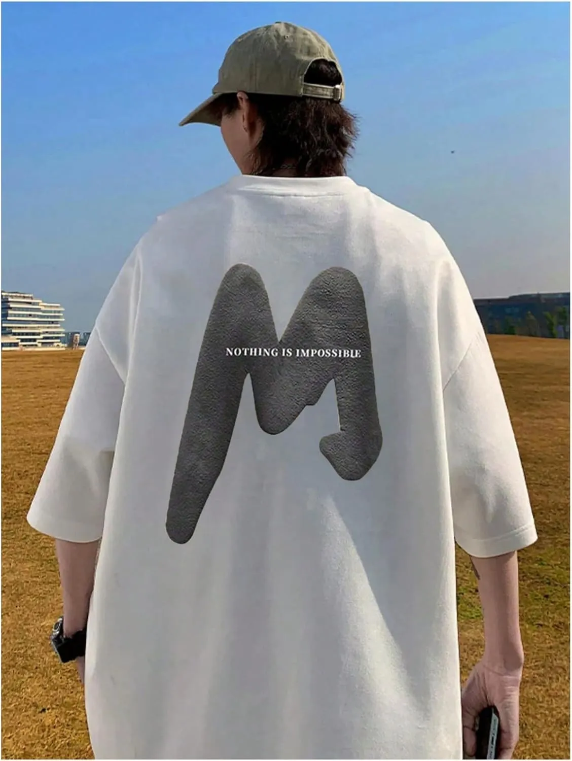 Verdusa Men's Casual T Shirts Letter Printed Drop Shoulder Round Neck Half Sleeve Tops