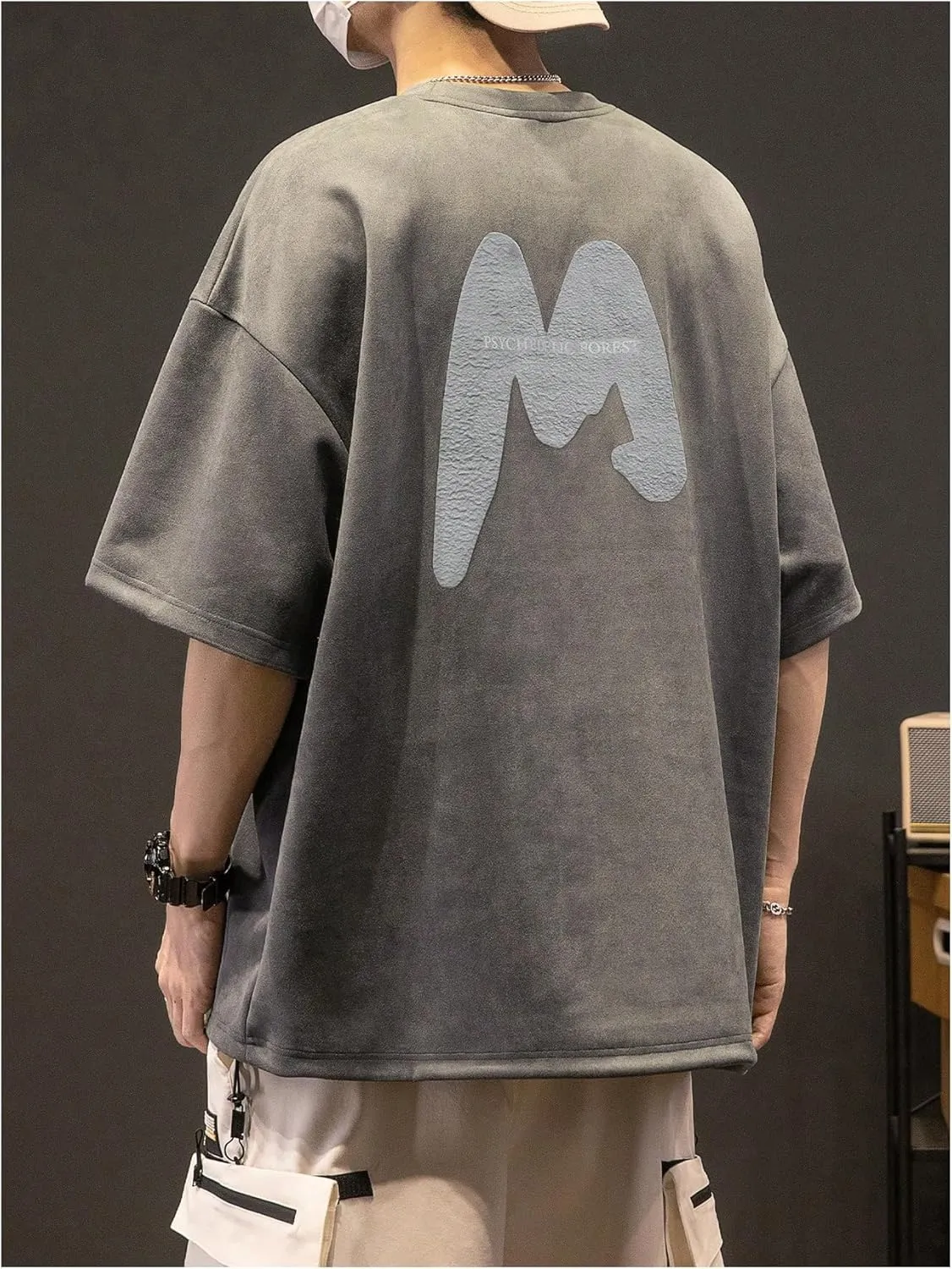 Verdusa Men's Casual T Shirts Letter Printed Drop Shoulder Round Neck Half Sleeve Tops