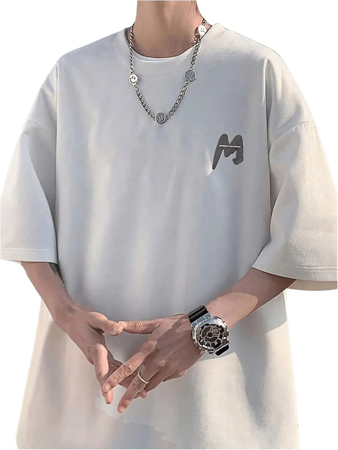 Verdusa Men's Casual T Shirts Letter Printed Drop Shoulder Round Neck Half Sleeve Tops
