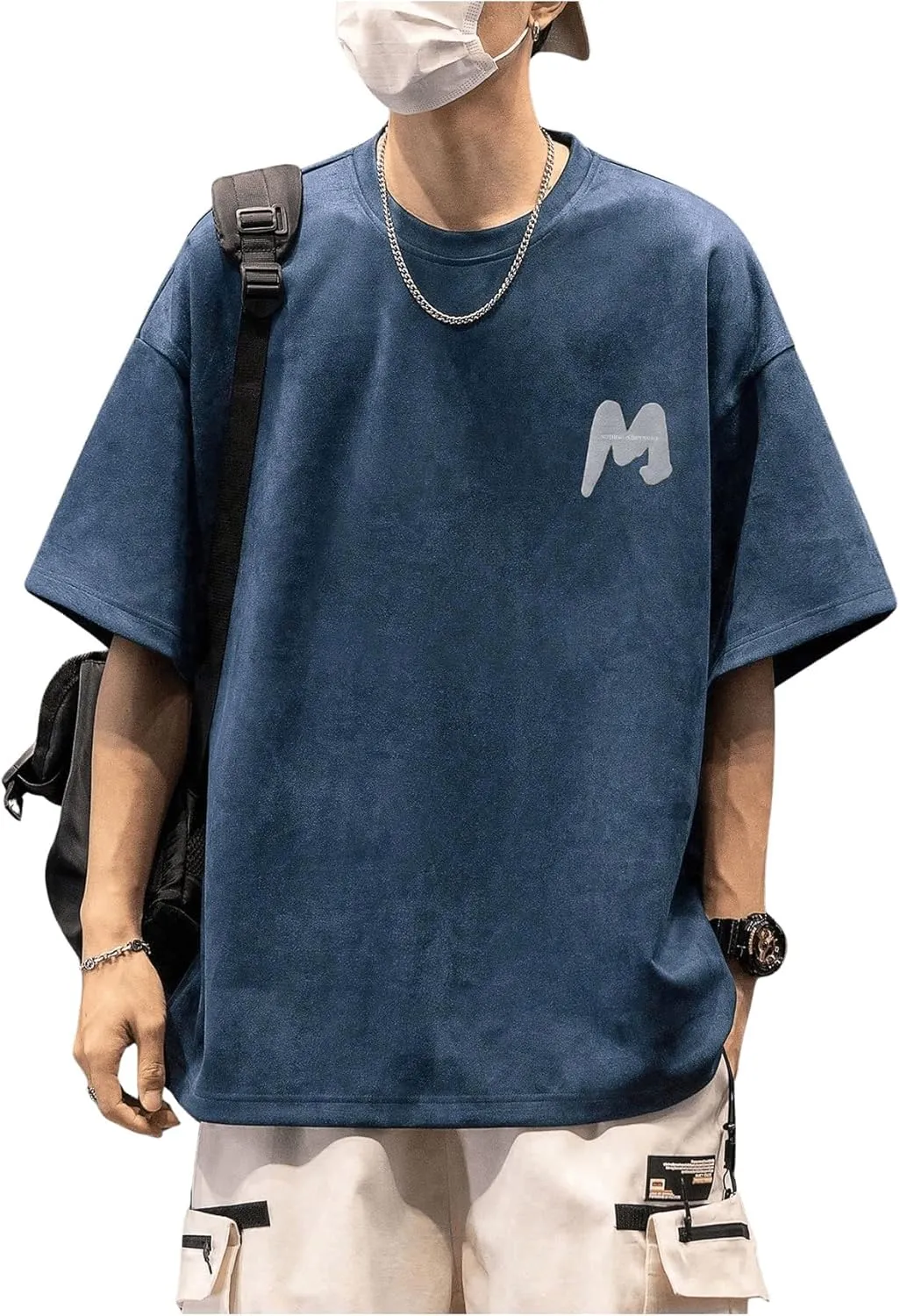 Verdusa Men's Casual T Shirts Letter Printed Drop Shoulder Round Neck Half Sleeve Tops