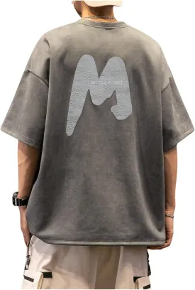 Verdusa Men's Casual T Shirts Letter Printed Drop Shoulder Round Neck Half Sleeve Tops