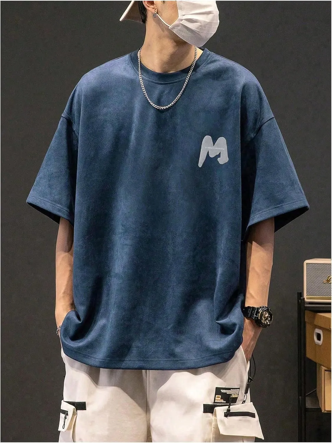 Verdusa Men's Casual T Shirts Letter Printed Drop Shoulder Round Neck Half Sleeve Tops