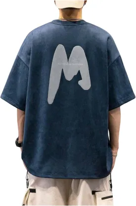 Verdusa Men's Casual T Shirts Letter Printed Drop Shoulder Round Neck Half Sleeve Tops
