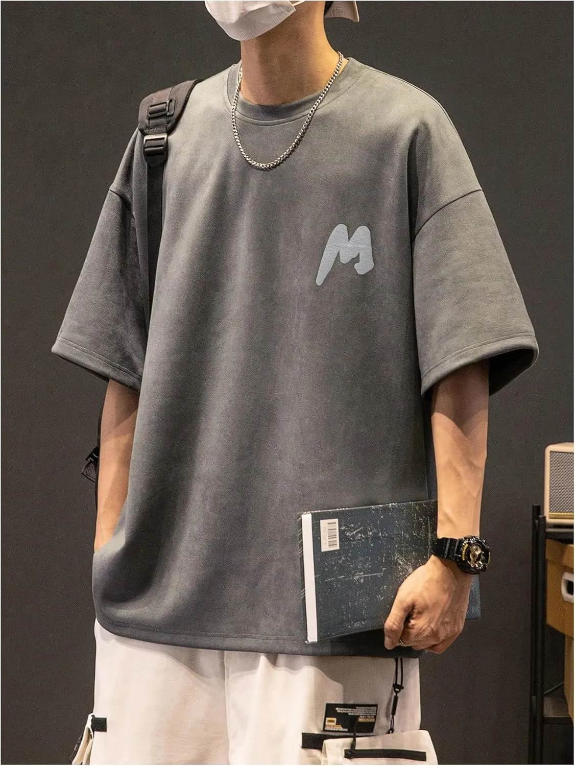 Verdusa Men's Casual T Shirts Letter Printed Drop Shoulder Round Neck Half Sleeve Tops
