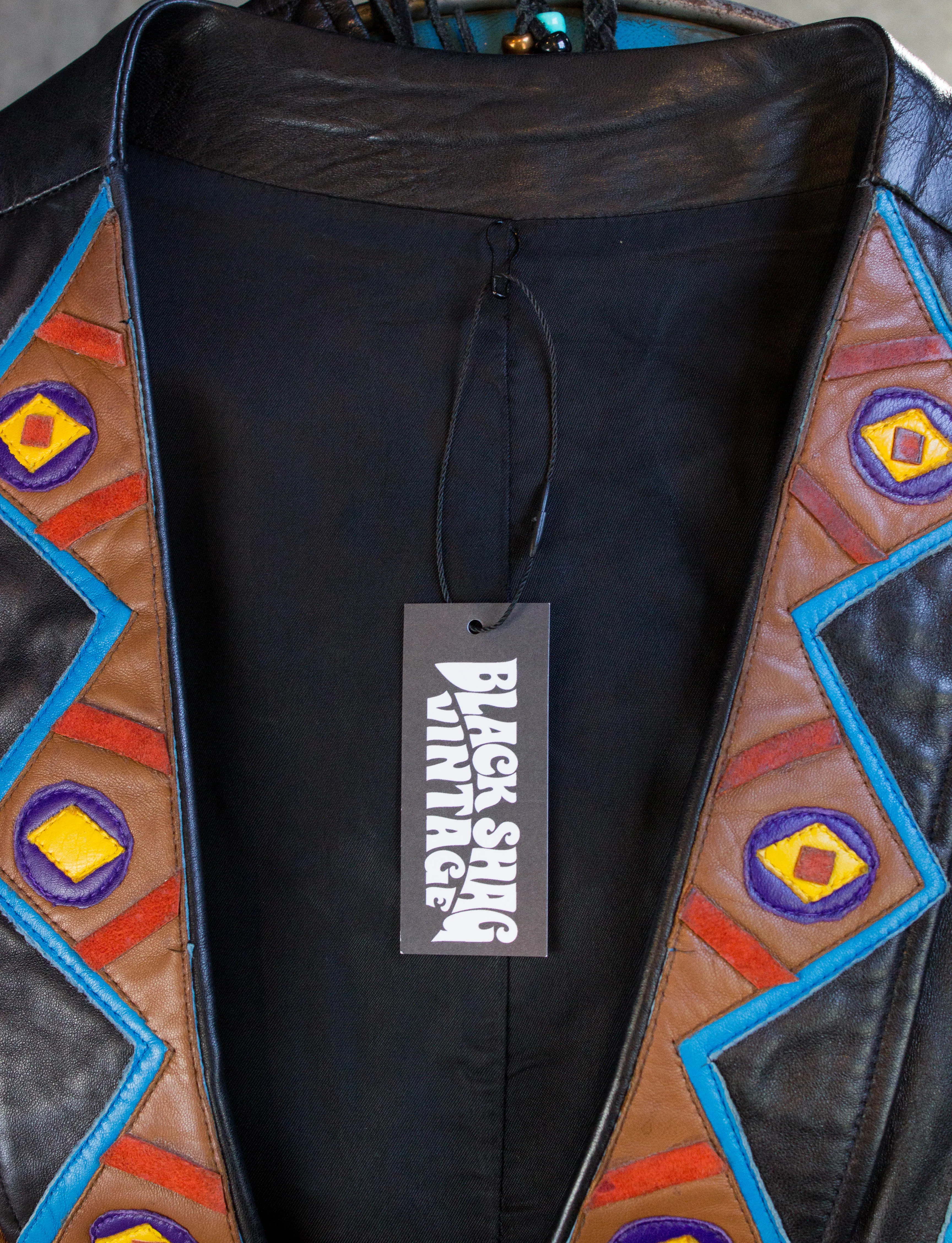 Vintage Black Leather Native American Style Vest Unisex Medium