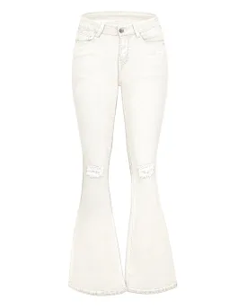 White Ripped Knee Flared Denim Jeans