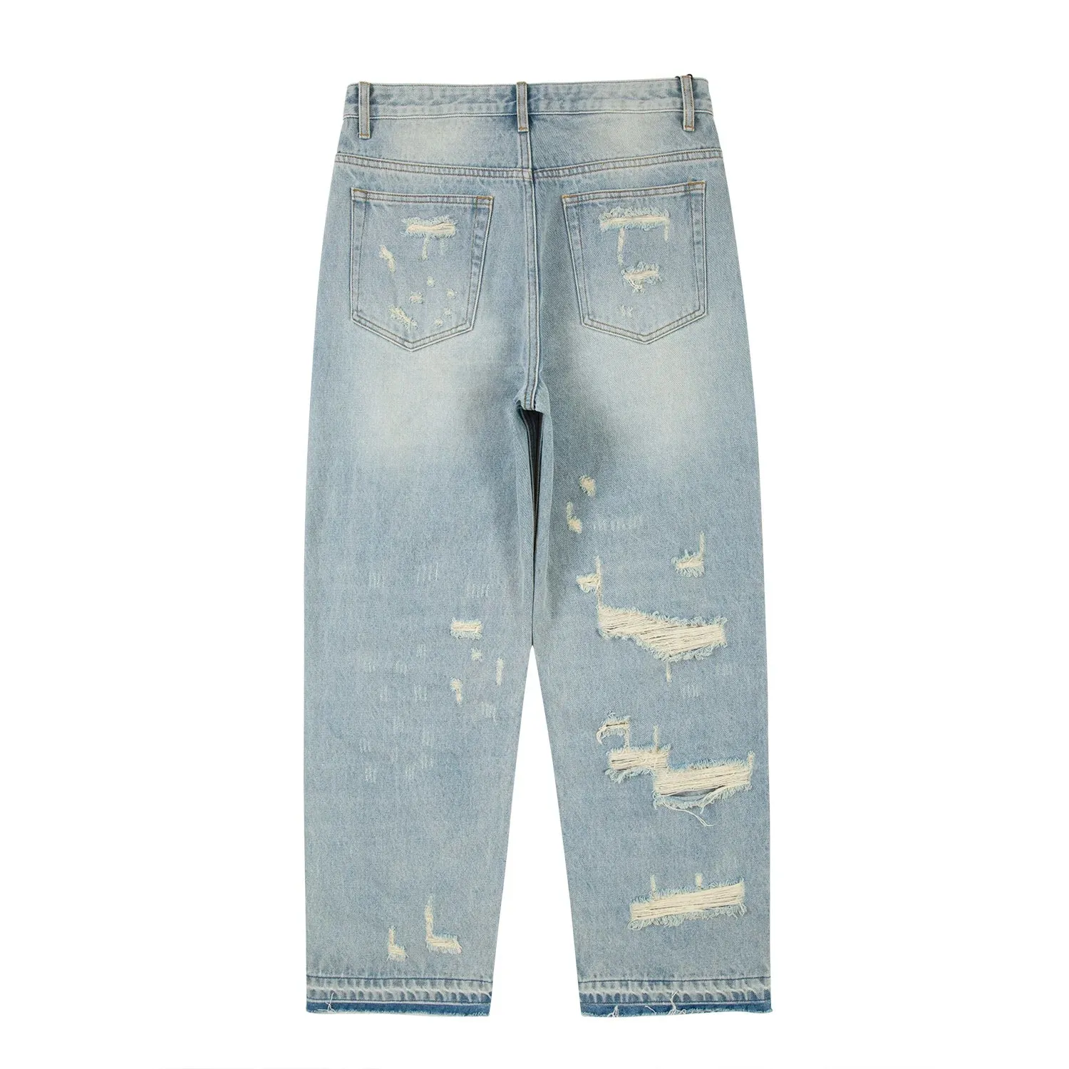 Wiaofellas Blue Oversized Torn Jeans for Men Streetwear Hip Hop Large Destroyed Wide Leg Jeans Baggy Straight Ripped Denim Pants