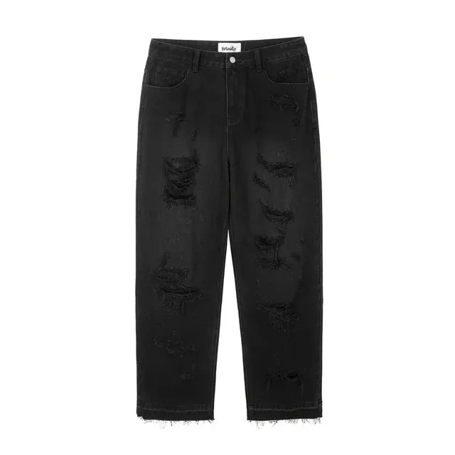 Wiaofellas Blue Oversized Torn Jeans for Men Streetwear Hip Hop Large Destroyed Wide Leg Jeans Baggy Straight Ripped Denim Pants