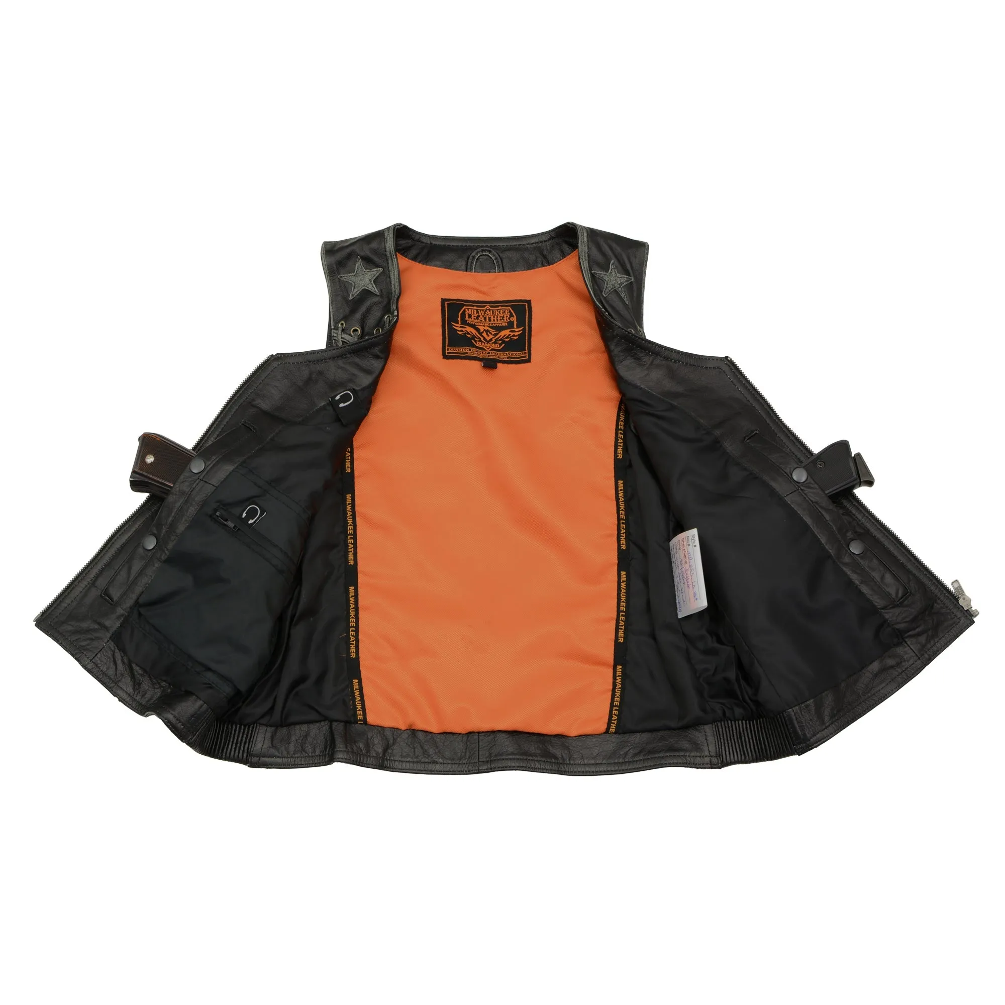 Women Distressed Black Leather Vest
