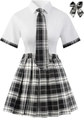 Women School Girl Outfits Set School Girl Costume Top With Mini Pleated Skirt